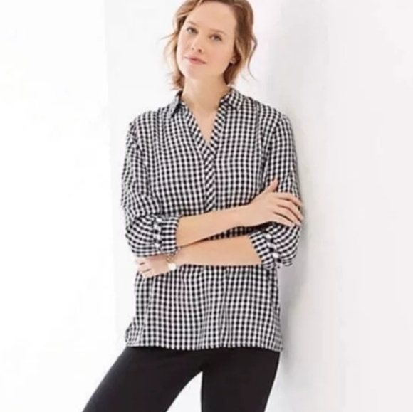 J. Jill Tops - J.Jill Houndstooth Gingham Petite Long Sleeve V-Neck Tunic Top